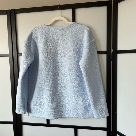 [L] aerie Textured Spring Pastel Blue Long Sleeve Lightweight Crewneck Sweater - Picture 6 of 11